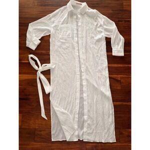 skylar Rose White Textured Stripe Maxi Shirt Dress Cover Up Belted Size S